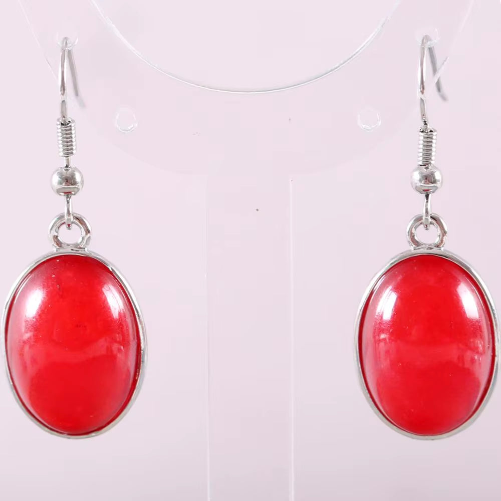 Natural Stone White Opal Howlite Dangle Earrings for Women Gem Blue Lapis Cabochon CAB Oval Beads Drop Earrings