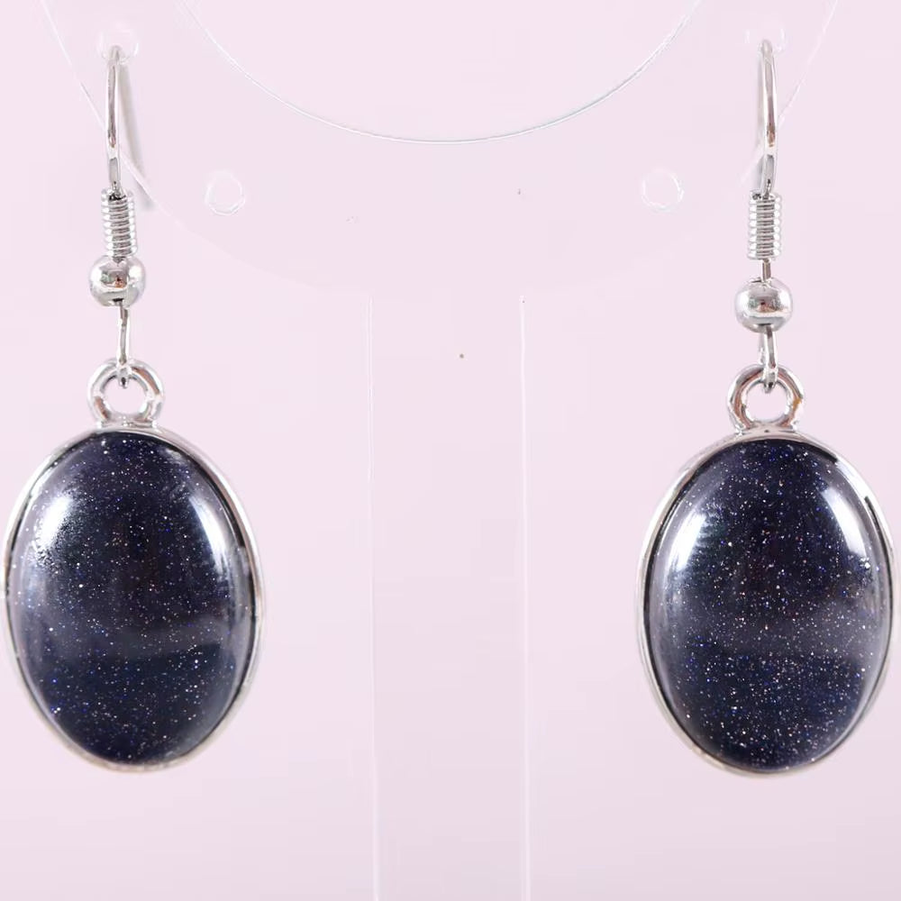 Natural Stone White Opal Howlite Dangle Earrings for Women Gem Blue Lapis Cabochon CAB Oval Beads Drop Earrings