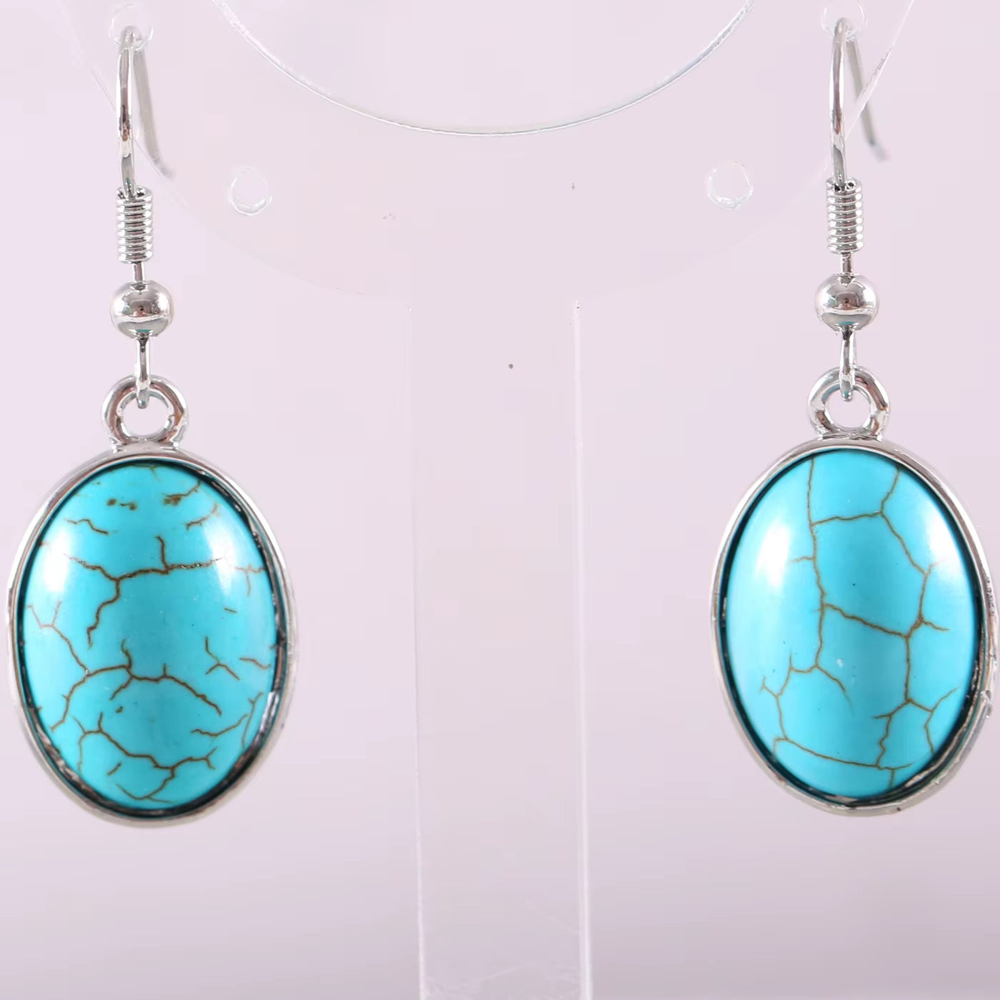 Natural Stone White Opal Howlite Dangle Earrings for Women Gem Blue Lapis Cabochon CAB Oval Beads Drop Earrings