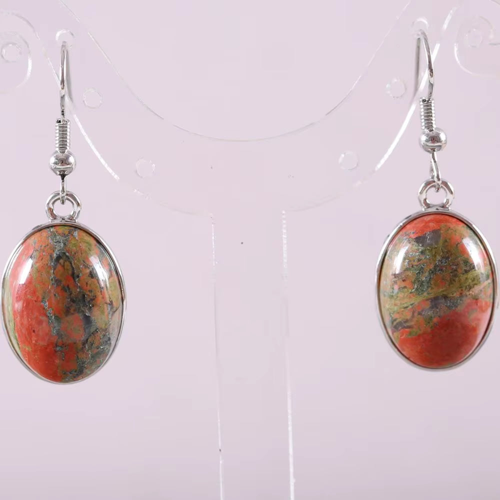 Natural Stone White Opal Howlite Dangle Earrings for Women Gem Blue Lapis Cabochon CAB Oval Beads Drop Earrings