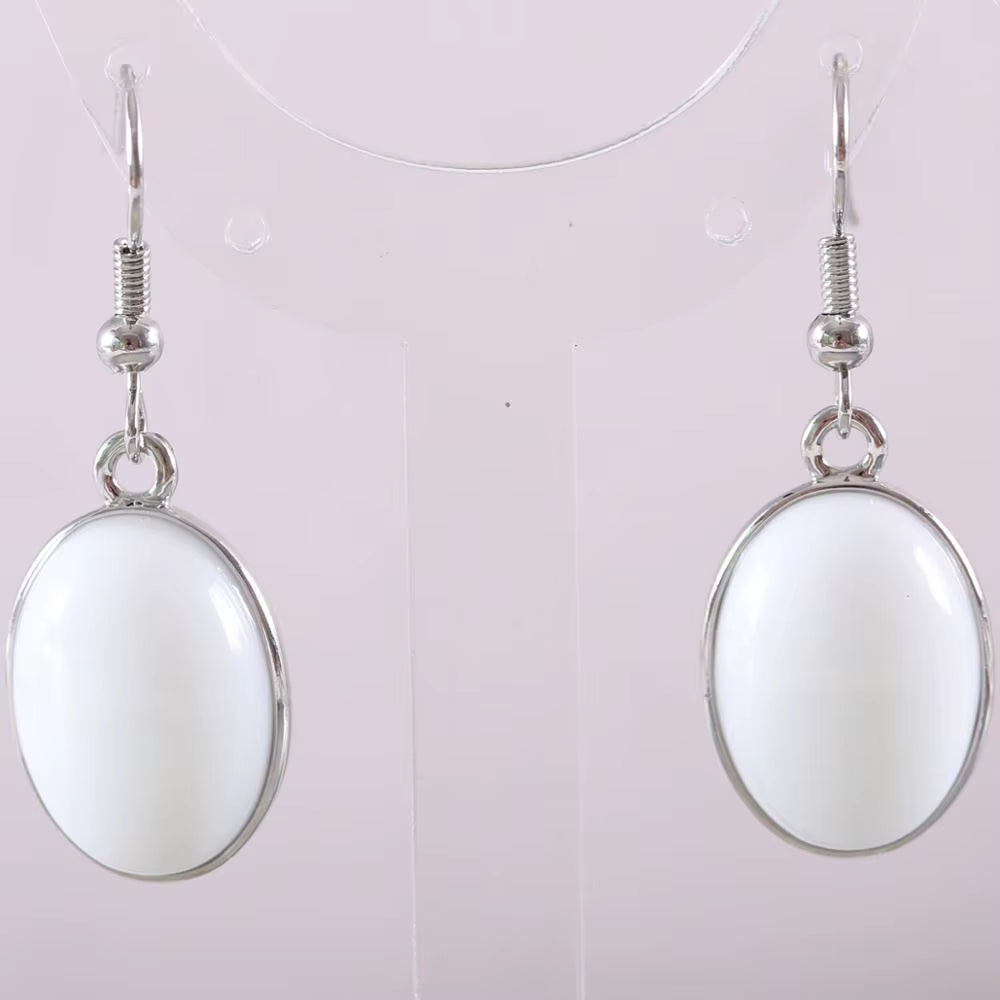 Natural Stone White Opal Howlite Dangle Earrings for Women Gem Blue Lapis Cabochon CAB Oval Beads Drop Earrings