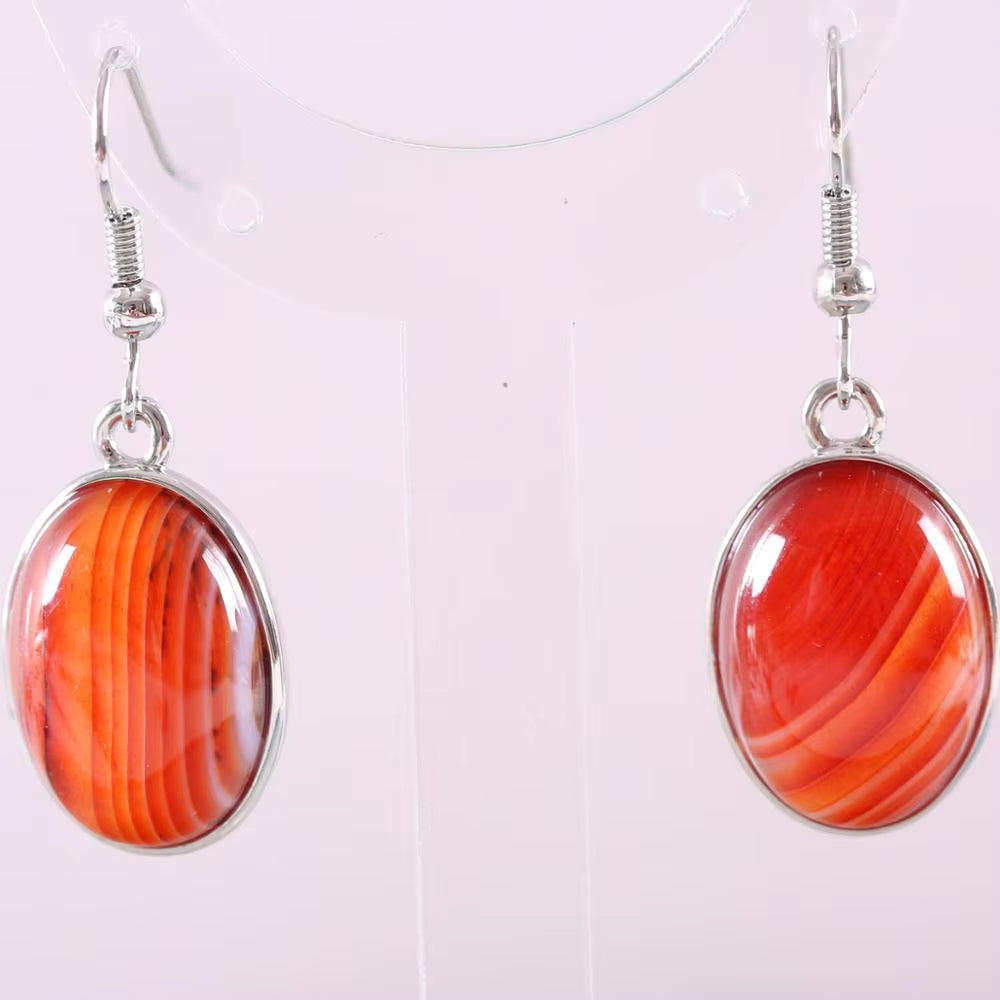 Natural Stone White Opal Howlite Dangle Earrings for Women Gem Blue Lapis Cabochon CAB Oval Beads Drop Earrings