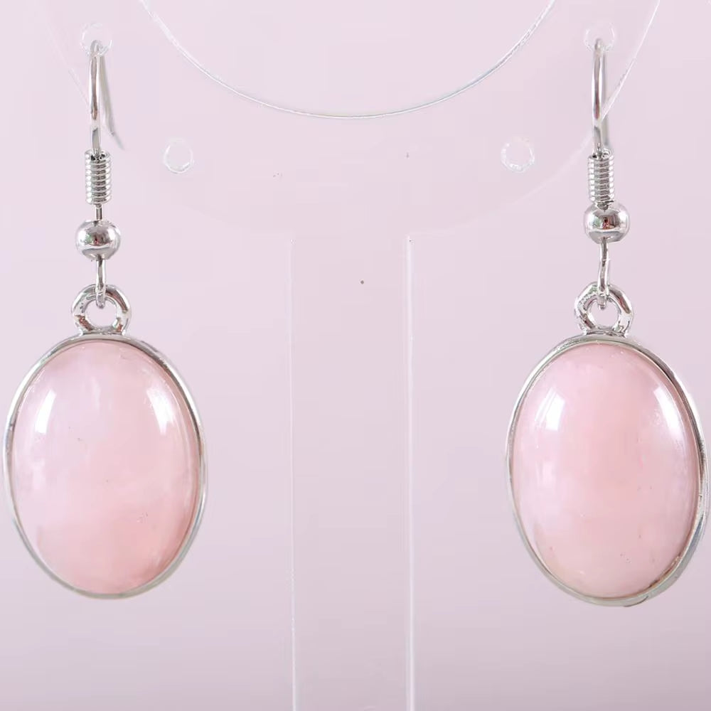 Natural Stone White Opal Howlite Dangle Earrings for Women Gem Blue Lapis Cabochon CAB Oval Beads Drop Earrings