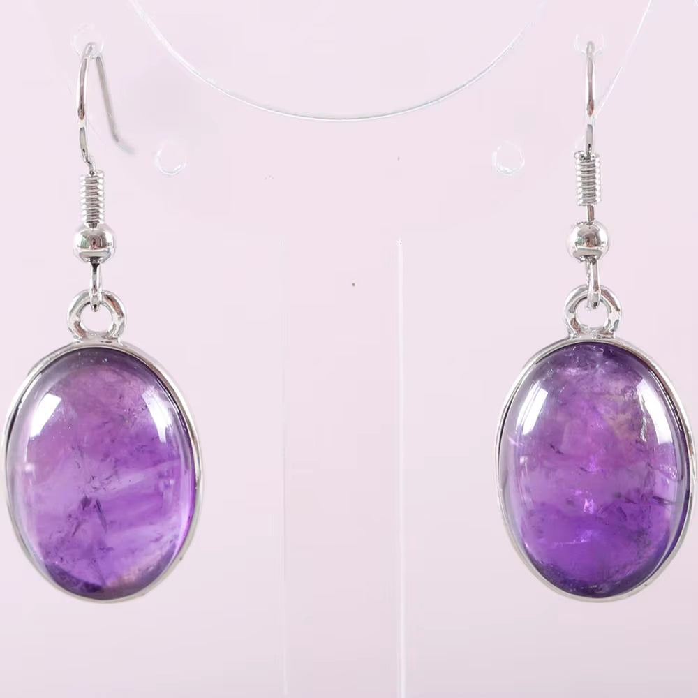 Natural Stone White Opal Howlite Dangle Earrings for Women Gem Blue Lapis Cabochon CAB Oval Beads Drop Earrings