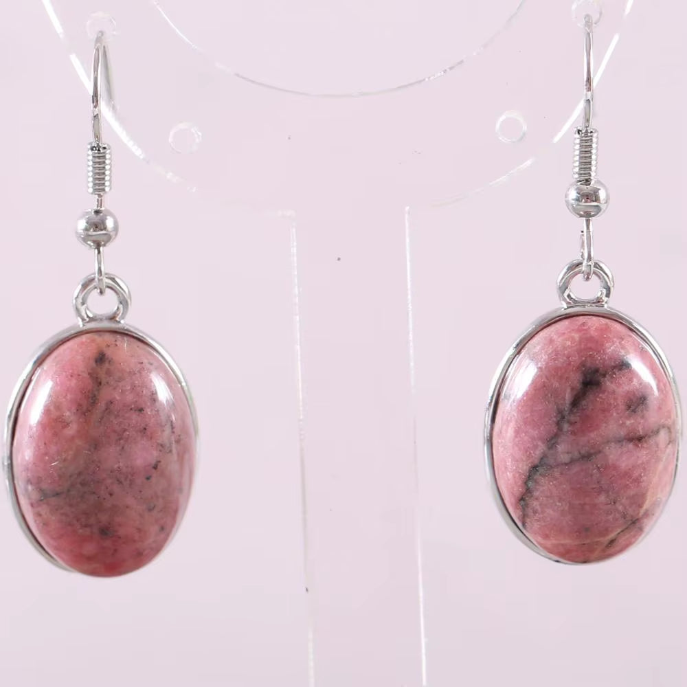 Natural Stone White Opal Howlite Dangle Earrings for Women Gem Blue Lapis Cabochon CAB Oval Beads Drop Earrings