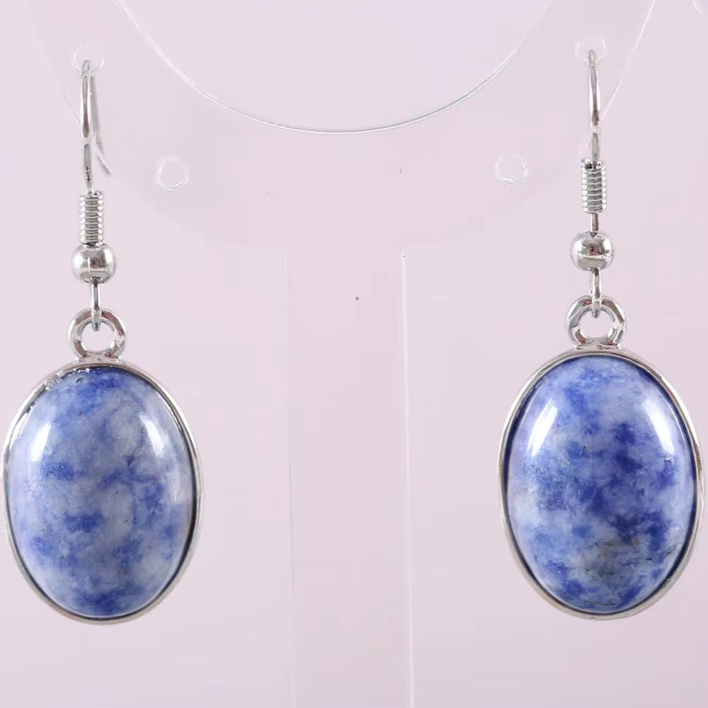 Natural Stone White Opal Howlite Dangle Earrings for Women Gem Blue Lapis Cabochon CAB Oval Beads Drop Earrings