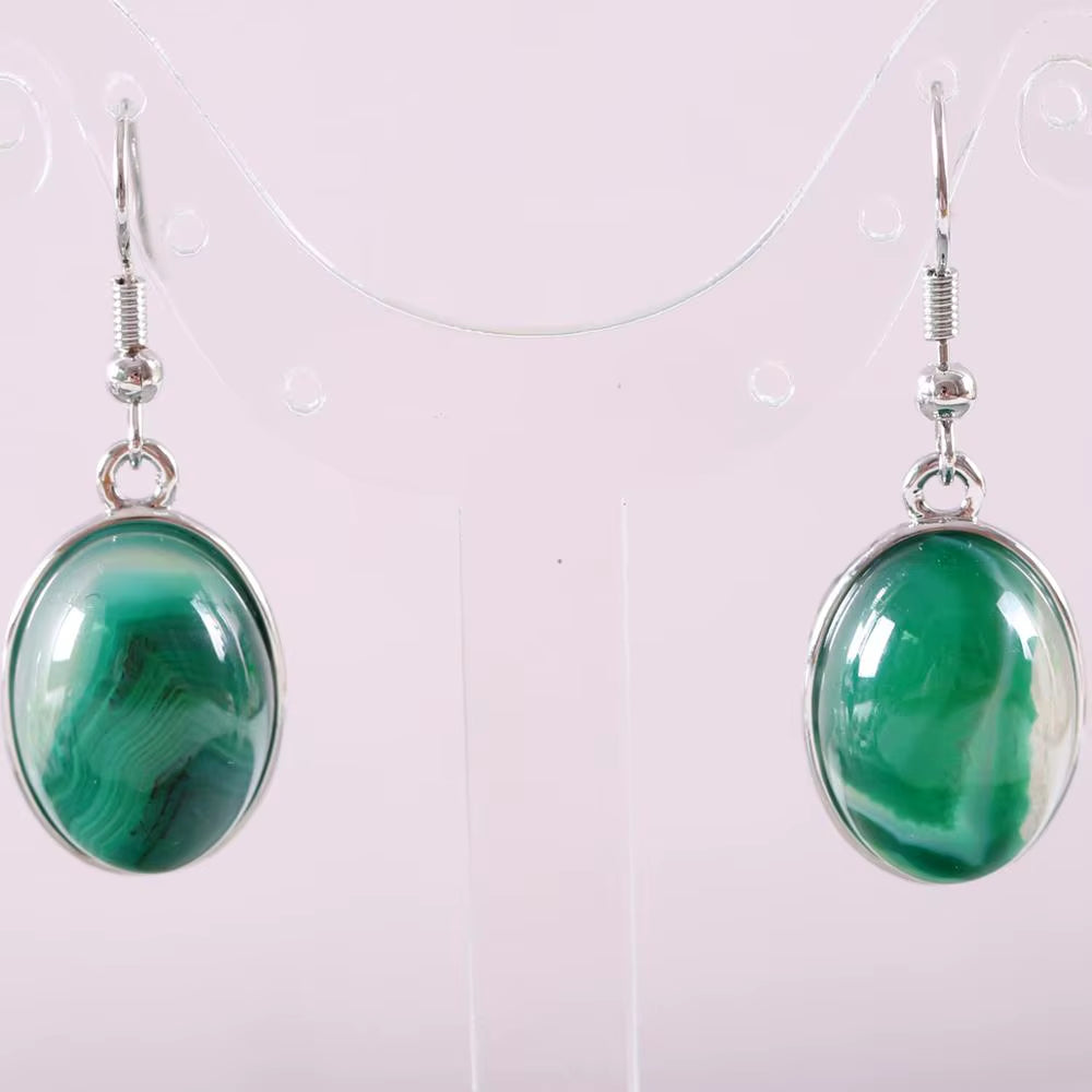 Natural Stone White Opal Howlite Dangle Earrings for Women Gem Blue Lapis Cabochon CAB Oval Beads Drop Earrings