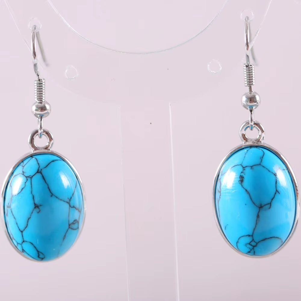 Natural Stone White Opal Howlite Dangle Earrings for Women Gem Blue Lapis Cabochon CAB Oval Beads Drop Earrings